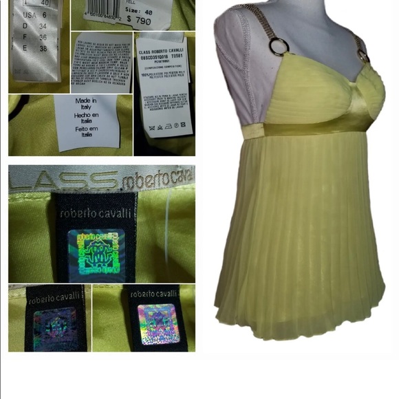 ❤️ROBERTO CAVALLI VINTAGE CHARTREUSE YELLOW PLEATED HALTER TOP 40 ITALIAN W/TAGS - Picture 7 of 10